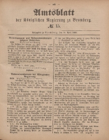 Amtsblatt der Königlichen Preußischen Regierung zu Bromberg, 10. April 1885, Nr. 15