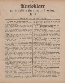 Amtsblatt der Königlichen Preußischen Regierung zu Bromberg, 17. April 1885, Nr. 16