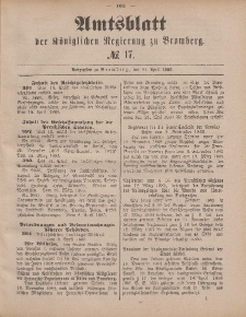 Amtsblatt der Königlichen Preußischen Regierung zu Bromberg, 24. April 1885, Nr. 17