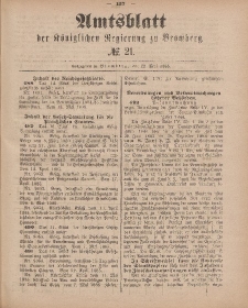 Amtsblatt der Königlichen Preußischen Regierung zu Bromberg, 22. Mai 1885, Nr. 21