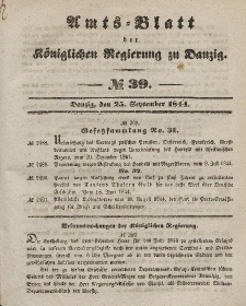 Amts-Blatt der Königlichen Regierung zu Danzig, 25. September 1844, Nr. 39