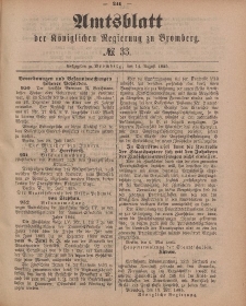 Amtsblatt der Königlichen Preußischen Regierung zu Bromberg, 14. August 1885, Nr. 33