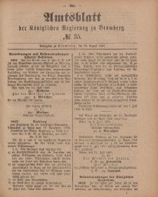 Amtsblatt der Königlichen Preußischen Regierung zu Bromberg, 28. August 1885, Nr. 35