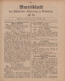 Amtsblatt der Königlichen Preußischen Regierung zu Bromberg, 18. September 1885, Nr. 38