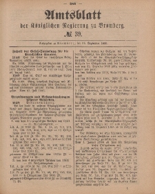 Amtsblatt der Königlichen Preußischen Regierung zu Bromberg, 25. September 1885, Nr. 39