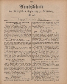 Amtsblatt der Königlichen Preußischen Regierung zu Bromberg, 2. Oktober 1885, Nr. 40