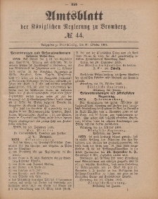 Amtsblatt der Königlichen Preußischen Regierung zu Bromberg, 30. Oktober 1885, Nr. 44