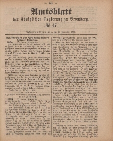Amtsblatt der Königlichen Preußischen Regierung zu Bromberg, 20. November 1885, Nr. 47