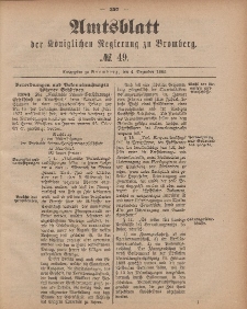 Amtsblatt der Königlichen Preußischen Regierung zu Bromberg, 4. Dezember 1885, Nr. 49