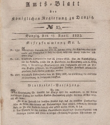 Amts-Blatt der Königlichen Regierung zu Danzig, 15. April 1835, Nr. 15