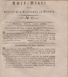 Amts-Blatt der Königlichen Regierung zu Danzig, 8. Juli 1835, Nr. 27