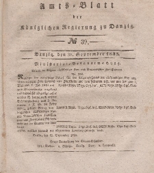 Amts-Blatt der Königlichen Regierung zu Danzig, 30. September 1835, Nr. 39