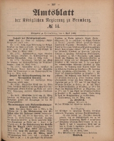 Amtsblatt der Königlichen Preußischen Regierung zu Bromberg, 6. April 1888, Nr. 14
