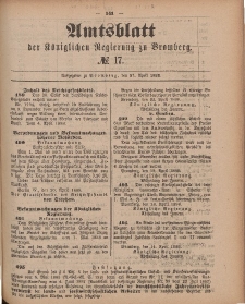 Amtsblatt der Königlichen Preußischen Regierung zu Bromberg, 27. April 1888, Nr. 17