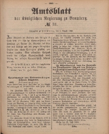 Amtsblatt der Königlichen Preußischen Regierung zu Bromberg, 3. August 1888, Nr. 31