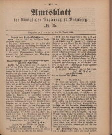 Amtsblatt der Königlichen Preußischen Regierung zu Bromberg, 31. August 1888, Nr. 35