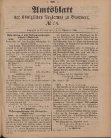 Amtsblatt der Königlichen Preußischen Regierung zu Bromberg, 21. September 1888, Nr. 38