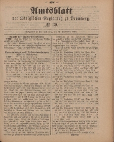 Amtsblatt der Königlichen Preußischen Regierung zu Bromberg, 28. September 1888, Nr. 39