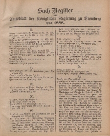 Amtsblatt der Königlichen Preußischen Regierung zu Bromberg, 1888 (Sach-Register)