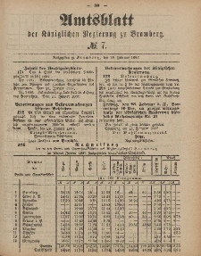 Amtsblatt der Königlichen Preußischen Regierung zu Bromberg, 18. Februar 1887, Nr. 7