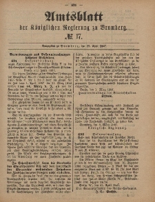 Amtsblatt der Königlichen Preußischen Regierung zu Bromberg, 29. April 1887, Nr. 17