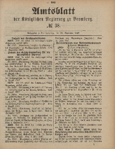 Amtsblatt der Königlichen Preußischen Regierung zu Bromberg, 23. September 1887, Nr. 38