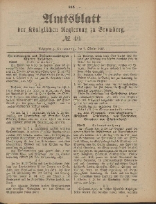 Amtsblatt der Königlichen Preußischen Regierung zu Bromberg, 7. Oktober 1887, Nr. 40