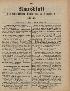 Amtsblatt der Königlichen Preußischen Regierung zu Bromberg, 28. Oktober 1887, Nr. 43