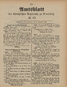 Amtsblatt der Königlichen Preußischen Regierung zu Bromberg, 11. November 1887, Nr. 45