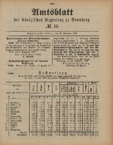 Amtsblatt der Königlichen Preußischen Regierung zu Bromberg, 18. November 1887, Nr. 46