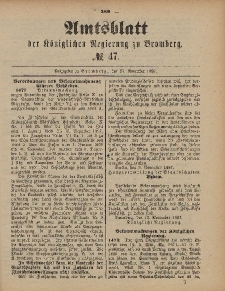 Amtsblatt der Königlichen Preußischen Regierung zu Bromberg, 25. November 1887, Nr. 47