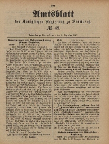 Amtsblatt der Königlichen Preußischen Regierung zu Bromberg, 9. Dezember 1887, Nr. 49