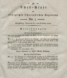 Amts-Blatt der Königlichen Preußischen Regierung zu Königsberg, Mittwoch, 2. Februar 1814, Nr. 5