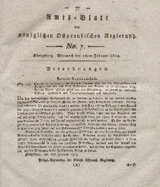 Amts-Blatt der Königlichen Preußischen Regierung zu Königsberg, Mittwoch, 16. Februar 1814, Nr. 7