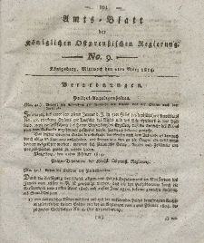 Amts-Blatt der Königlichen Preußischen Regierung zu Königsberg, Mittwoch, 2. März 1814, Nr. 9