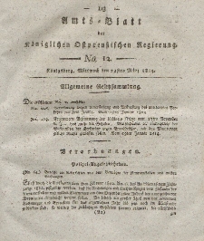 Amts-Blatt der Königlichen Preußischen Regierung zu Königsberg, Mittwoch, 23. März 1814, Nr. 12