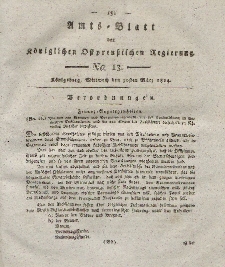 Amts-Blatt der Königlichen Preußischen Regierung zu Königsberg, Mittwoch, 30. März 1814, Nr. 13