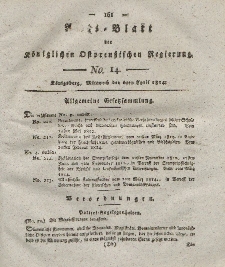Amts-Blatt der Königlichen Preußischen Regierung zu Königsberg, Mittwoch, 6. April 1814, Nr. 14