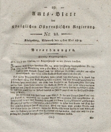 Amts-Blatt der Königlichen Preußischen Regierung zu Königsberg, Mittwoch, 25. Mai 1814, Nr. 21