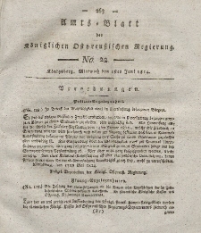 Amts-Blatt der Königlichen Preußischen Regierung zu Königsberg, Mittwoch, 1. Juni 1814, Nr. 22