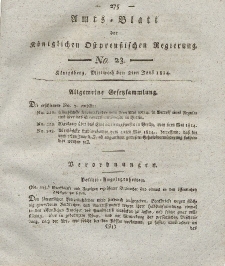 Amts-Blatt der Königlichen Preußischen Regierung zu Königsberg, Mittwoch, 8. Juni 1814, Nr. 23