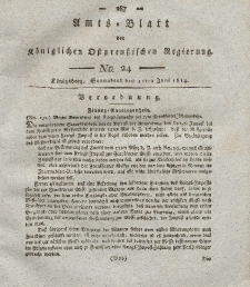 Amts-Blatt der Königlichen Preußischen Regierung zu Königsberg, Mittwoch, 11. Juni 1814, Nr. 24