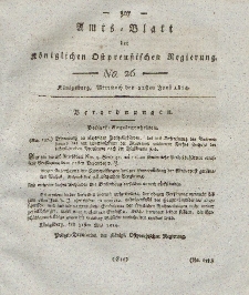 Amts-Blatt der Königlichen Preußischen Regierung zu Königsberg, Mittwoch, 22. Juni 1814, Nr. 26