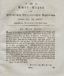 Amts-Blatt der Königlichen Preußischen Regierung zu Königsberg, Mittwoch, 6. Juli 1814, Nr. 28