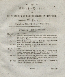 Amts-Blatt der Königlichen Preußischen Regierung zu Königsberg, Mittwoch, 3. August 1814, Nr. 32