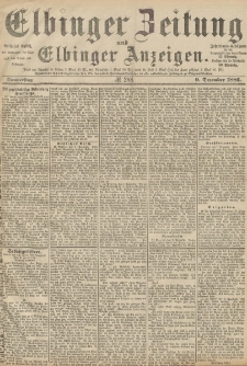 Elbinger Zeitung und Elbinger Anzeigen, Nr. 288 Donnerstag 9. Dezember 1886