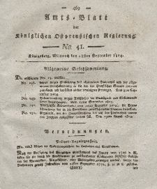 Amts-Blatt der Königlichen Preußischen Regierung zu Königsberg, Mittwoch, 28. September 1814, Nr. 41