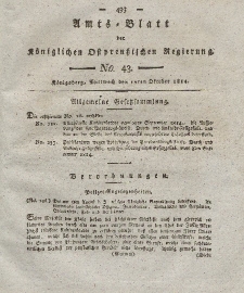 Amts-Blatt der Königlichen Preußischen Regierung zu Königsberg, Mittwoch, 12. Oktober 1814, Nr. 43
