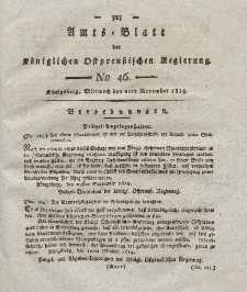 Amts-Blatt der Königlichen Preußischen Regierung zu Königsberg, Mittwoch, 2. November 1814, Nr. 46