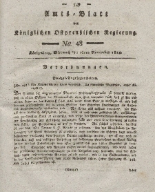 Amts-Blatt der Königlichen Preußischen Regierung zu Königsberg, Mittwoch, 16. November 1814, Nr. 48